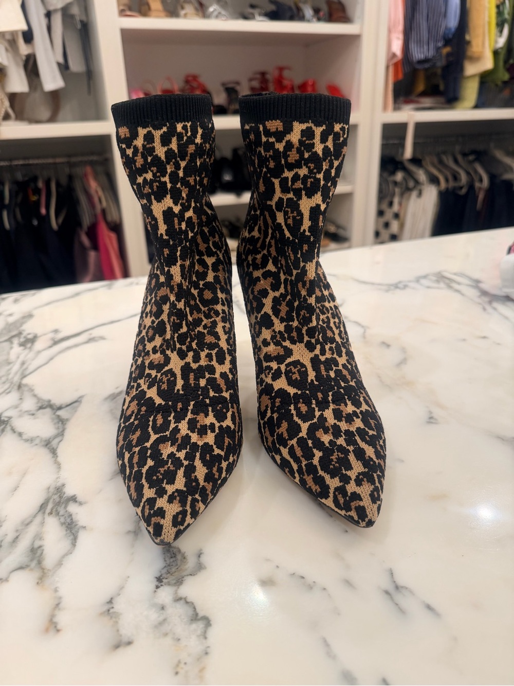 Leopard Print Pointed-Toe Heeled Booties